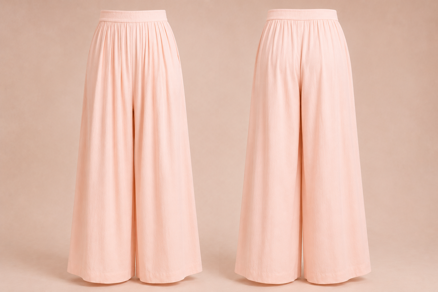 Two pink wide-leg pants on a beige background