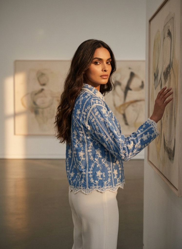 Azure Lace Embroidered Top