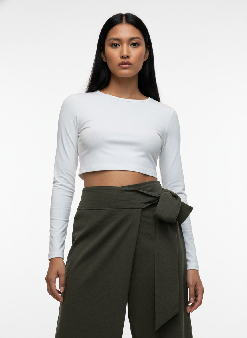 Olive Linen Tie-Front Pants