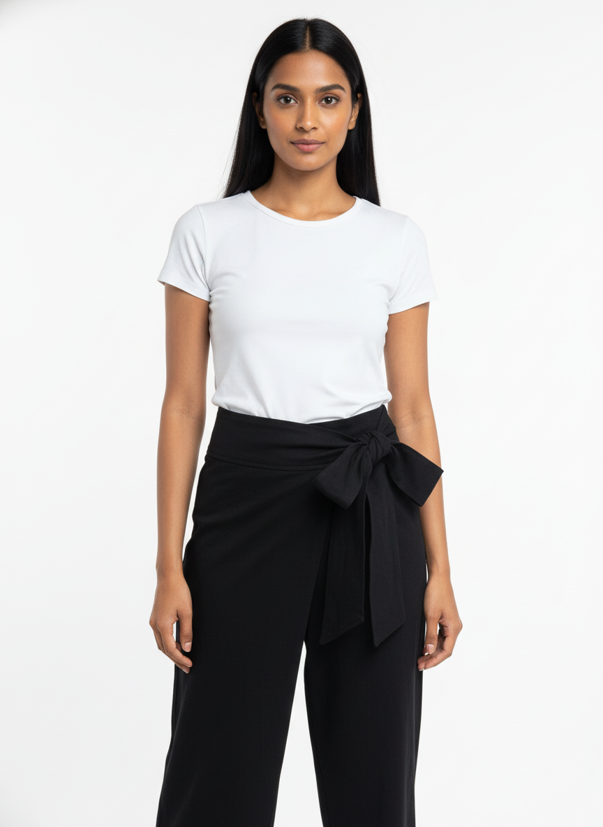 Black Linen Tie-Front Pants