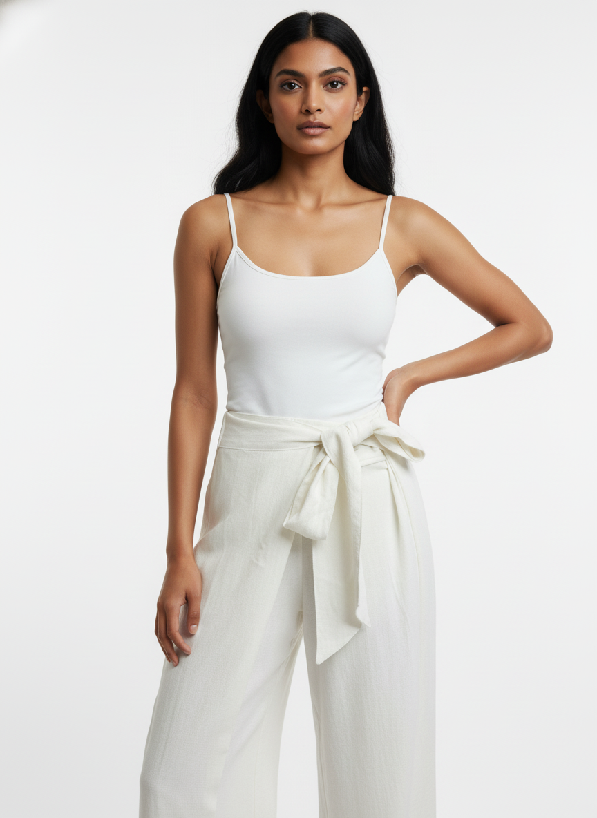 White Linen Tie-Front Pants