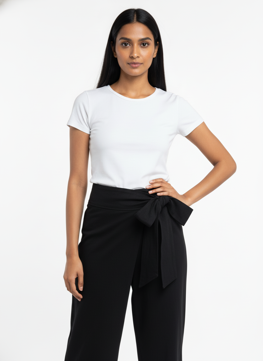 Black Linen Tie-Front Pants