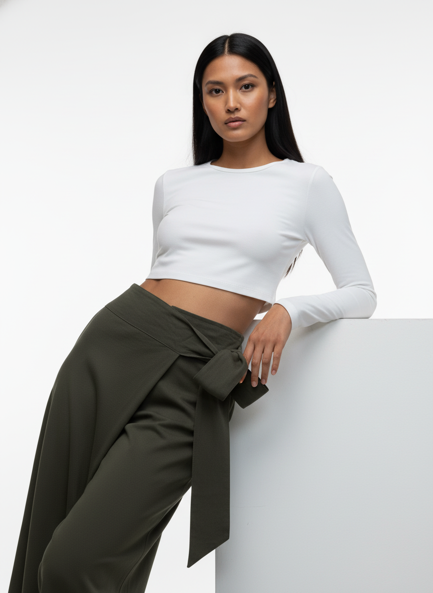 Olive Linen Tie-Front Pants