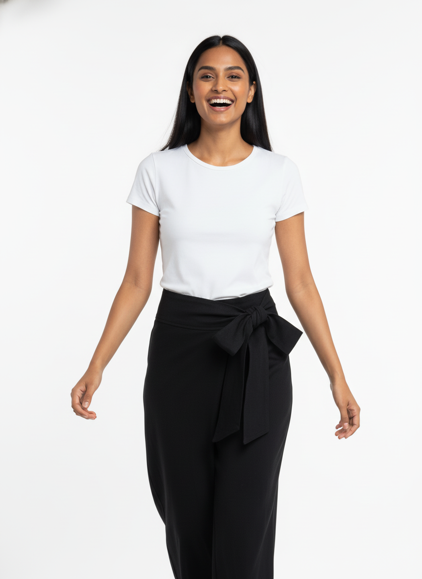 Black Linen Tie-Front Pants