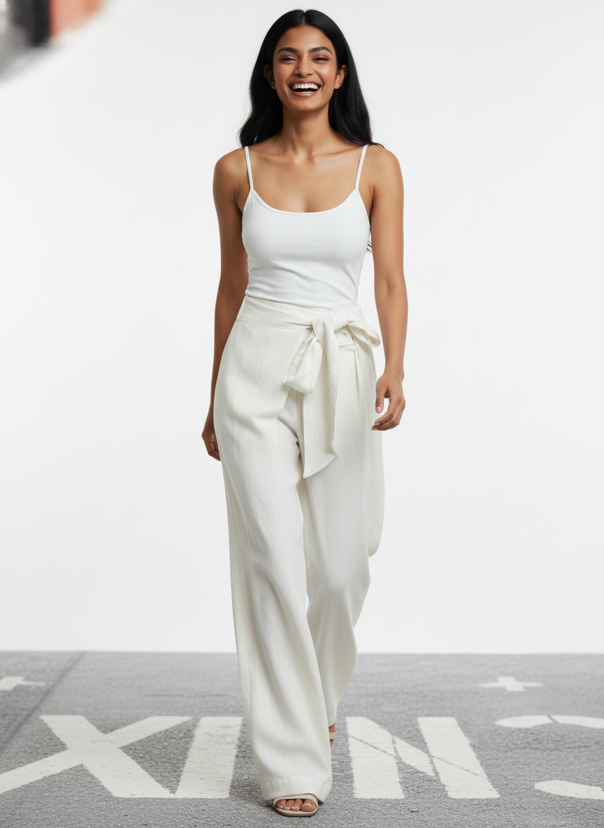 White Linen Tie-Front Pants