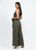 Olive Linen Tie-Front Pants