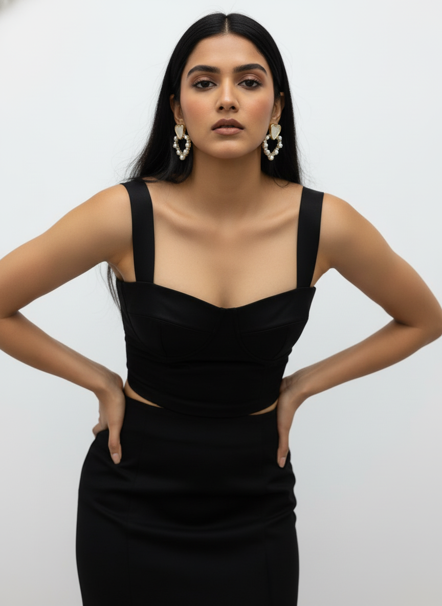 Pearl Heart Drop Earrings in Gold Finish