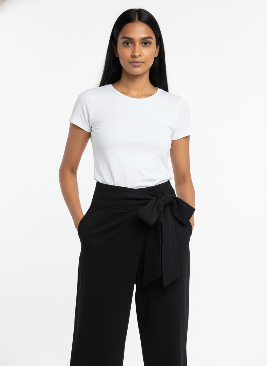 Black Linen Tie-Front Pants