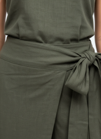 Olive Linen Tie-Front Pants