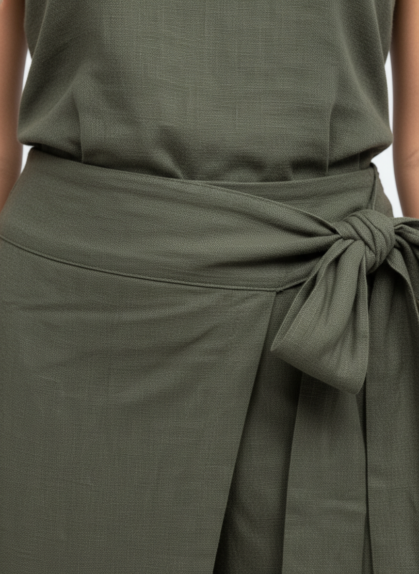 Olive Linen Tie-Front Pants